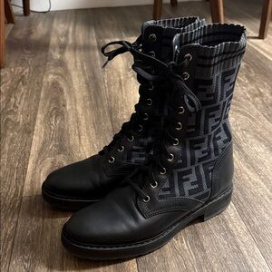 Fendi Black Lace-Up Combat Boots
